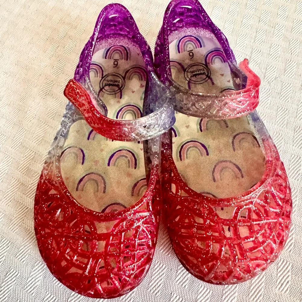 Wonder Nation Toddler Girl 6 Ombre Glitter Jelly Shoes Rainbow Mary Jane Purple